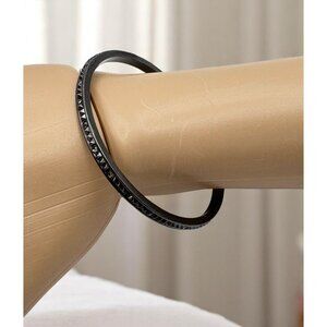 Ann Taylor Loft Metal Bangle Bracelet Black Studded Spike Rhinestone Accents